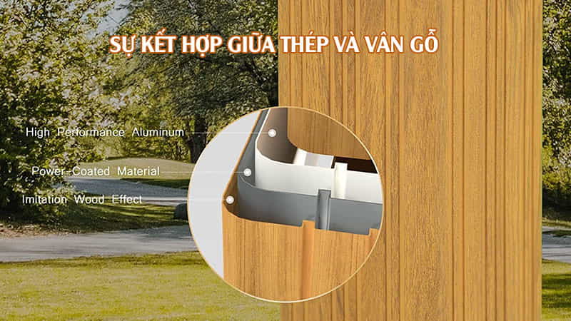 Sự kết hợp độc đáo giữa thép và vân gỗ trong thiết kế cửa